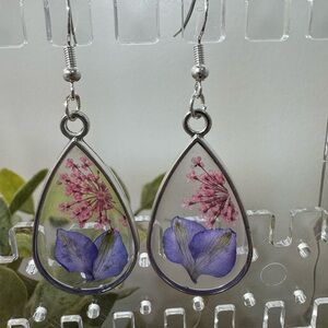 Floral Teardrop Earrings with Silver Accents